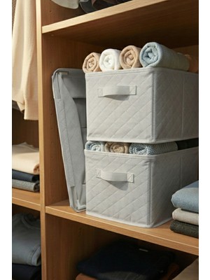 SER&YAT | Raf Düzenleyici 25 cm - Gri Tela Kumaş | 2 Adet | Çelik Destekli, Katlanabilir Kıyafet Saklama Organizeri