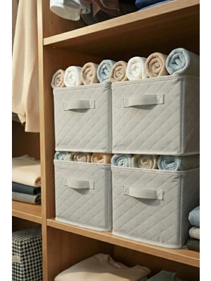 SER&YAT | Raf Düzenleyici 25 cm - Gri Tela Kumaş | 4 Adet | Çelik Destekli, Katlanabilir Kıyafet Saklama Organizeri