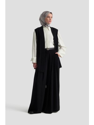 Armine Düğmeli Oversize Yelek Siyah