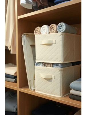 Ser&yat | Raf Düzenleyici 25 cm - Krem Tela Kumaş | 2 Adet | Çelik Destekli, Katlanabilir Kıyafet Saklama Organizeri