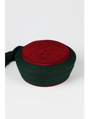 Sarıkhane Namaz Sarığı - Yeşil Kumaş - Bordo Takke - Düz Sarım - Nâli Şerif - 7 Metre (Züabeli)