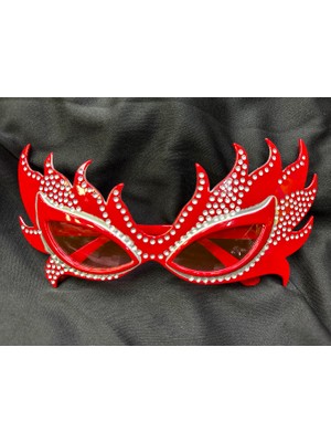 Meks Taşlı Kırmızı Alev Parti Gözlüğü