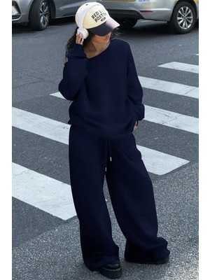 Tarz Cool Kadın Düşük Omuz Yumuşak Basic Sweat Eşofman Takımı