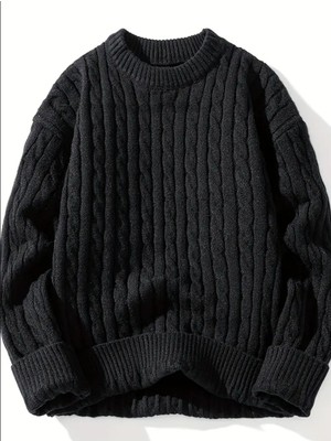 Tarz Cool Erkek Regular Fit Örgülü Bisiklet Yaka Triko Kazak