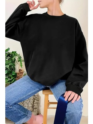 Tarz Cool Kadın Bisiklet Yaka Basic Oversize Sweatshirt