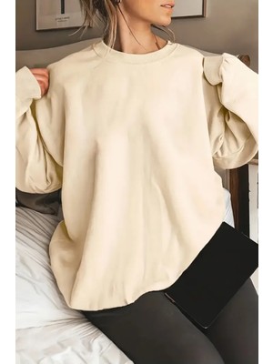 Tarz Cool Kadın Bisiklet Yaka Basic Oversize Sweatshirt