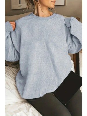 Tarz Cool Kadın Bisiklet Yaka Basic Oversize Sweatshirt