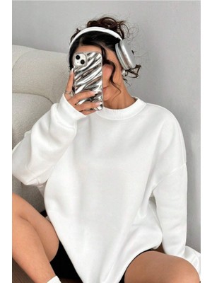 Tarz Cool Kadın Bisiklet Yaka Basic Oversize Sweatshirt