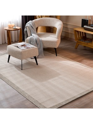 Fresco Antrasit Ekru İskandinav Jüt Yıkanabilir Halı Kilim Balkon Teras Salon Koridor Halısı 23745A