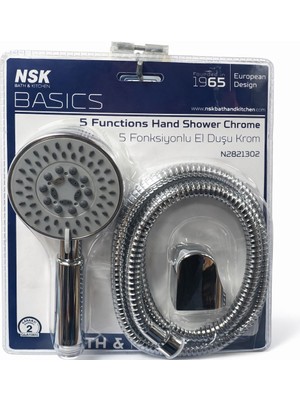 Nsk 5 Fonksiyonlu El Duşu Seti Krom – Spiral Duş Hortumu 1.5 Metre – Duş Başlığı ve Askı Aparatı – Banyo Duş Seti