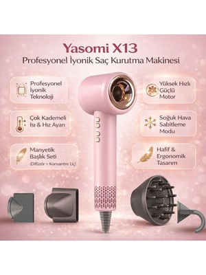 Yasomi X13 5in1 Profesyonel Uyumlu Duvar Aparatlı Iyonik Saç Kurutma ve Fön Makinesi