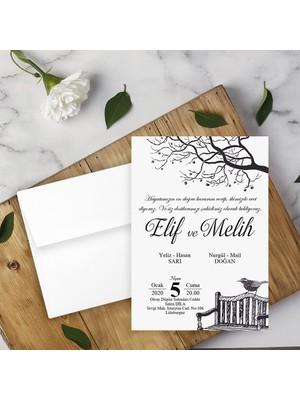 Seyhan Davetiye Beyaz Zarflı Davetiye Düğün - Nişan - Kına - Nikah (500ADET)