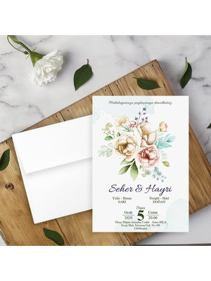 Seyhan Davetiye Beyaz Zarflı Davetiye Düğün - Nişan - Kına - Nikah (500ADET)