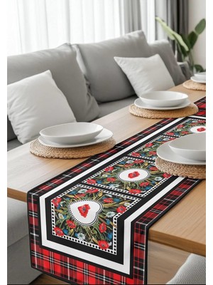 HM Polisaj Gelincik Bahçesinde Ekose Dijital Baskılı Runner Kumaş 40*140CM