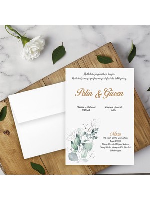 Seyhan Davetiye Beyaz Zarflı Davetiye Düğün - Nişan - Kına - Nikah (500ADET)