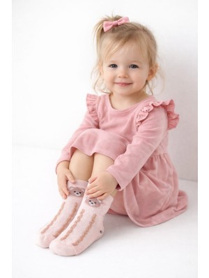 Gigi Giyim Çizgili Ayıcık Detaylı Kız Çocuk Soket Çorap