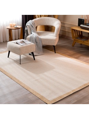 Fresco Ekru Natural İskandinav Jüt Yıkanabilir Halı Kilim Balkon Teras Salon Koridor Halısı 23745A