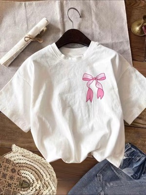 herkesemoda Göğüs Kurdele Baskı  Detaylı Basic T-Shirt