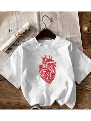 herkesemoda Heart Baskı Detaylı Basic T-Shirt