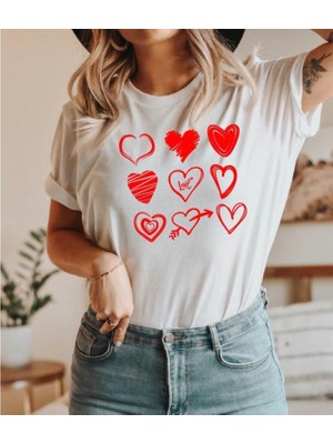 herkesemoda Kalpler  Baskı Detaylı Basic T-Shirt