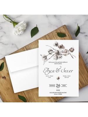 Seyhan Davetiye Beyaz Zarflı Davetiye Düğün - Nişan - Kına - Nikah (500ADET)