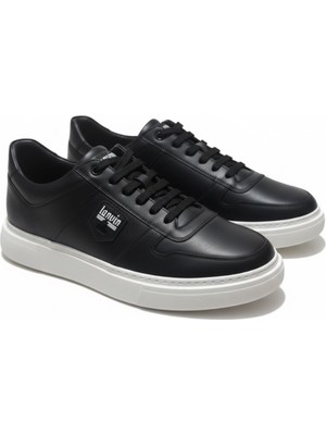 Zueofficial Siyah Deri Sneaker - Beyaz Tabanlı Casual Ayakkabı