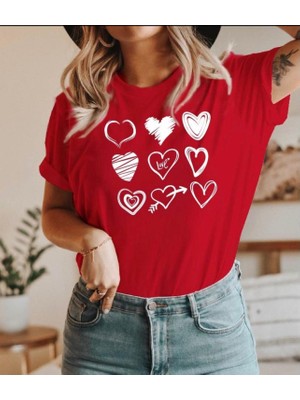 herkesemoda Kalpler  Baskı Detaylı Basic T-Shirt