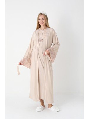 Erdeniz Tekstil Şık Dantel Detaylı Viskon Pamuk Hamile Gecelik & Sabahlık Takımı –2’li Set-Emzirmeye Uygun -Tesettür Uyumlu