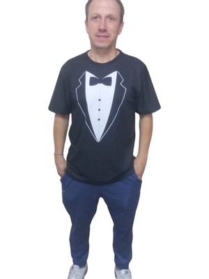 Sylar Erkek T-Shirt Papyon Baskılı Siyah (Kesik Elyaf Kumaş)