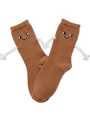 Neşeli Çoraplar El Ele Tutuşan Kahverengi Atletik Çorap
