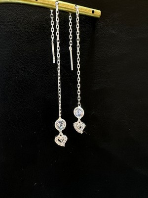 Luna Gümüş Ithal Kalp Sallantılı Kadın Gümüş Zincir Küpe