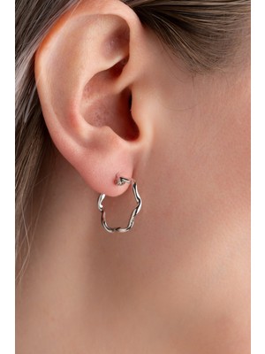 Two Arts Kadın 925 Ayar Gümüş Dalgalı Tasarım Halka Küpe | 14K Altın Kaplama | Hediye Kutusunda