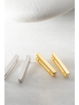 Two Arts Kadın 925 Ayar Gümüş Dikdörtgen Minimalist Küpe | 14K Altın Kaplama | Hediye Kutusunda