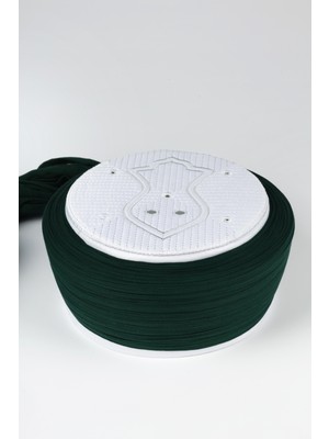 Sarıkhane Namaz Sarığı - Yeşil Kumaş - Beyaz Takke - Düz Sarım - Nâli Şerif - 7 Metre (Züabeli)