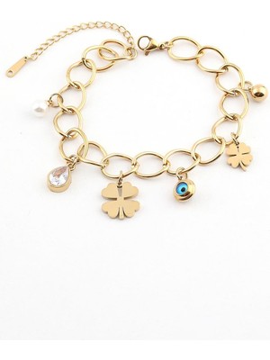 The Originals 316L Çelik Nazar Yonca Model Zincir Bileklik Gold Renk