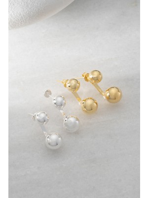 Two Arts Kadın 925 Ayar Gümüş Çift Top Küpe | 14K Altın Kaplama | Hediye Kutusunda