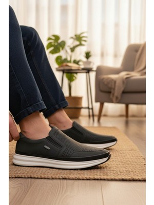 Enoch Hakiki Deri Füme Lazer Kesim Yüksek Tabanlı Erkek Comfort Ayakkabı