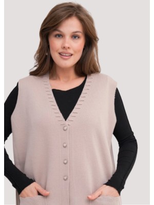 Stilmony Kadın Anne Büyük Beden Triko Düz Model Yelek