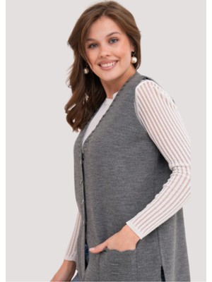 Stilmony Kadın Anne Büyük Beden Triko Düz Model Yelek