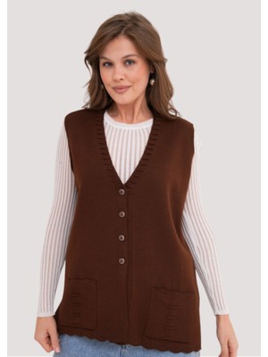 Stilmony Kadın Anne Büyük Beden Triko Düz Model Yelek