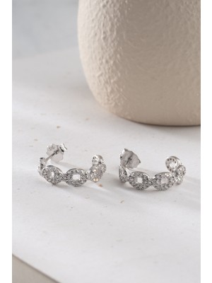 Two Arts Kadın 925 Ayar Gümüş Zincir Tasarımlı Zirkon Taşlı Halka Küpe | 14K Altın Kaplama | Hediye Kutusunda