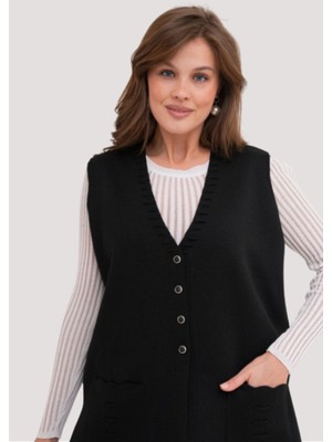 Stilmony Kadın Anne Büyük Beden Triko Düz Model Yelek