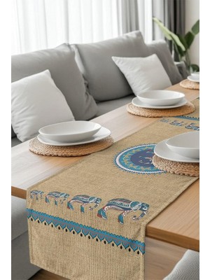 HM Polisaj Mavi Yolculukta Fil Adımları Dijital Baskılı Runner Kumaş 40*140CM