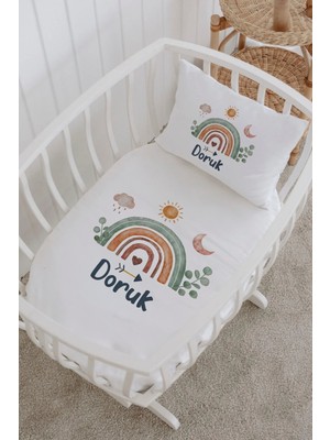 Lilabio Isme Özel %100 Pamuk Lastikli Park Yatak Çarşaf Seti (60X120) Soft Gökkuşağı