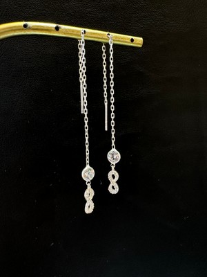 Luna Gümüş Ithal Sonsuzluk Sallantılı Kadın Gümüş Zincir Küpe