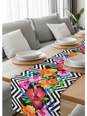 HM Polisaj Zikzakların Renkli Çiçek Yolu Dijital Baskılı Runner Kumaş 40*140CM
