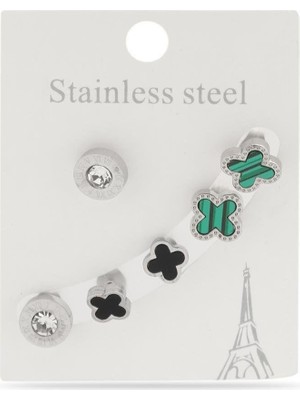 The Originals Çelik Altılı Yonca Model Gümüş Renk Küpe Set