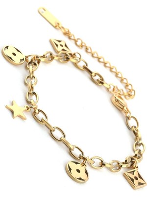 The Originals 316L Çelik Yonca Çiçek Figürlü Bileklik Gold Renk