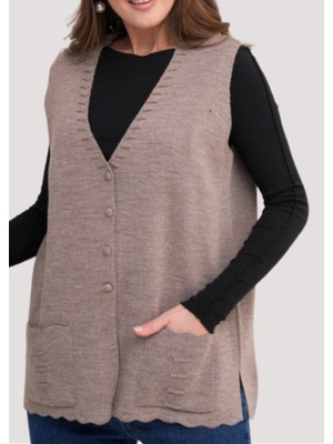 Stilmony Kadın Anne Büyük Beden Triko Düz Model Yelek