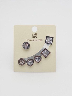 The Originals Çelik Altılı Love Roma Kare Model Gümüş Renk Küpe Set